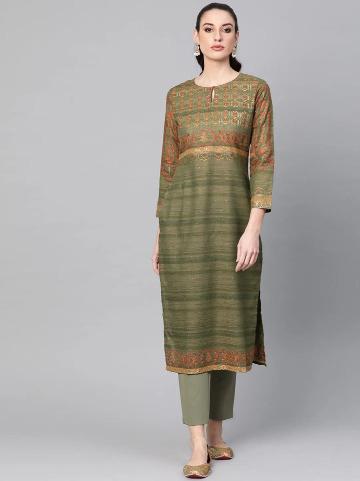 Green Printed Cotton Kurta - Libas