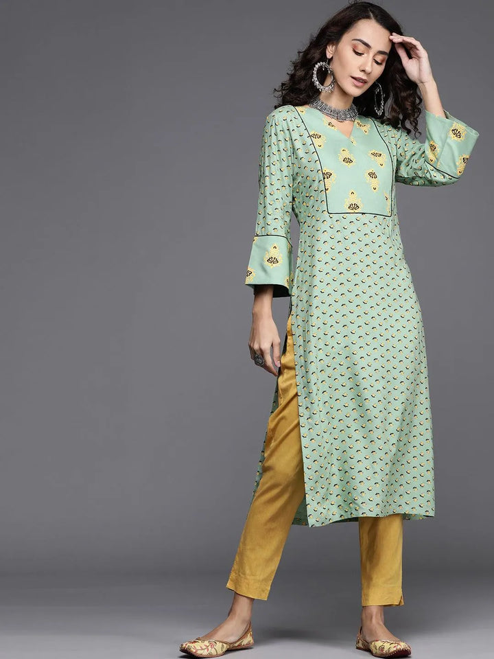 Green Printed Cotton Kurta - Libas