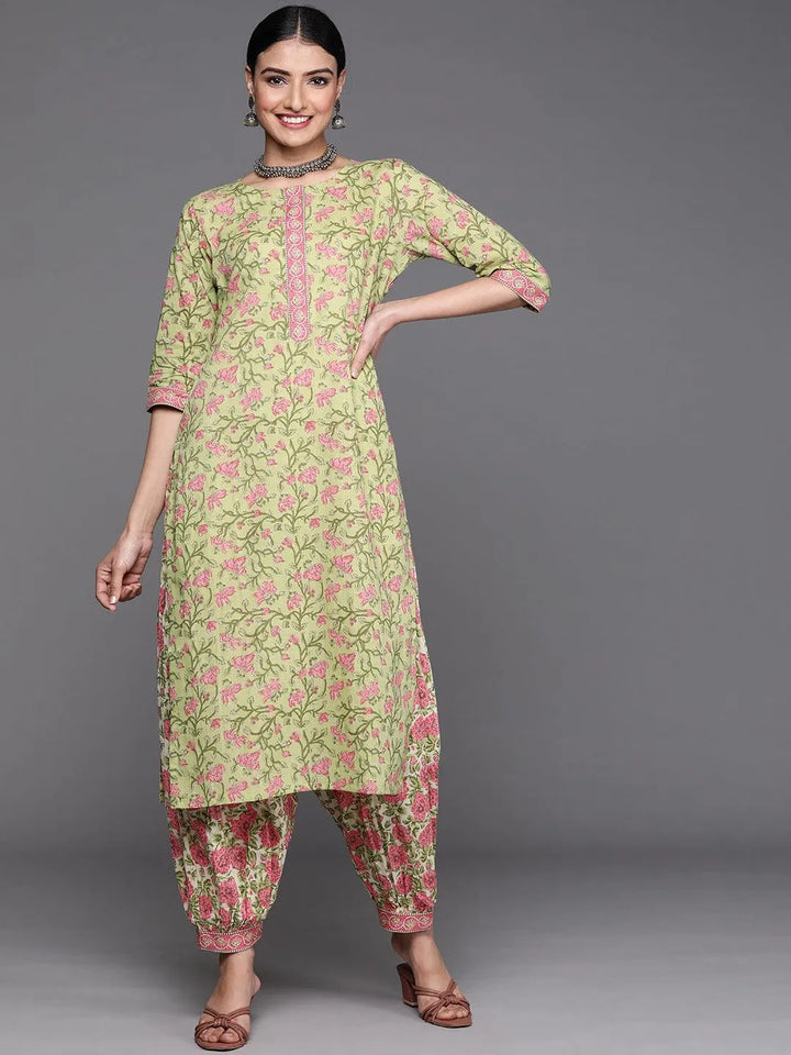 Green Printed Cotton Kurta - Libas