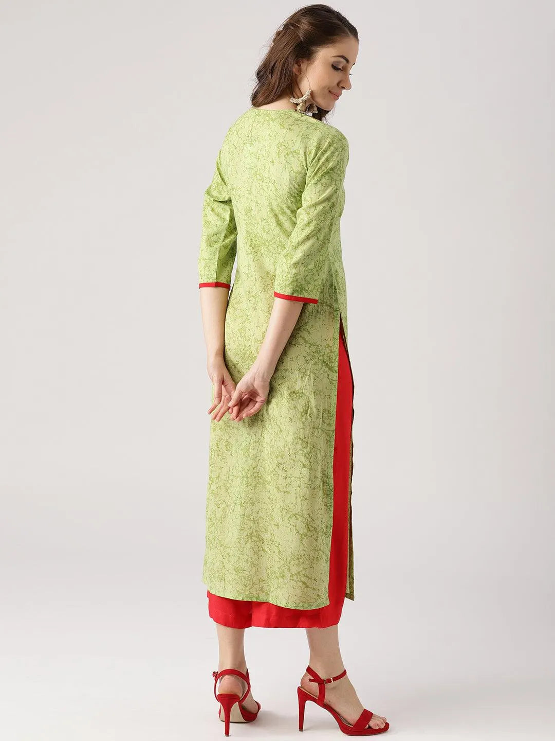 Green Printed Cotton Kurta - Libas