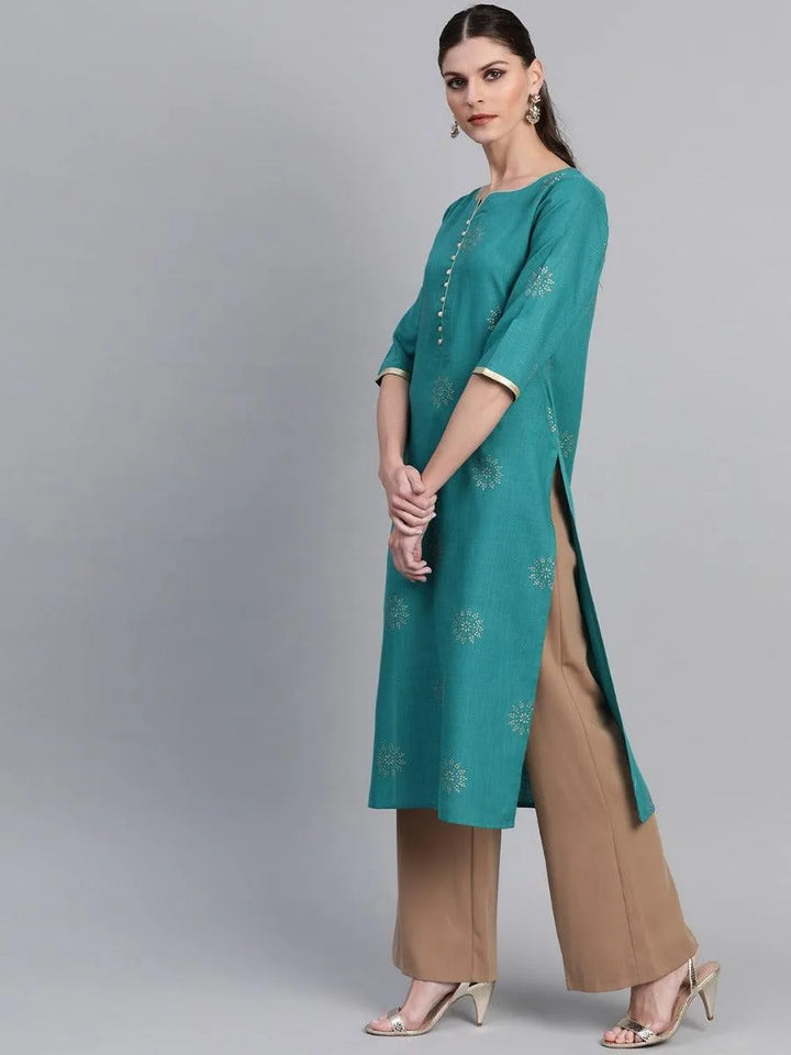 Green Printed Cotton Kurta - Libas