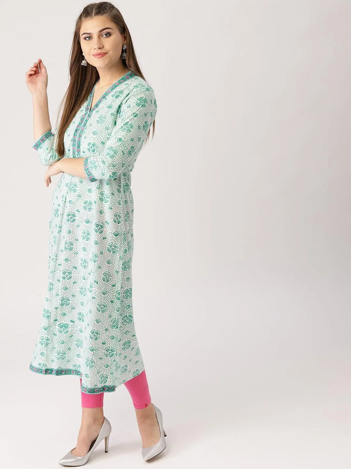 Green Printed Cotton Kurta - Libas