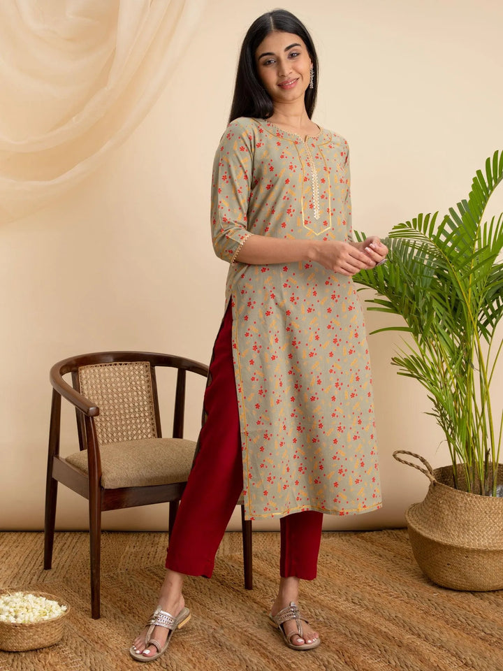 Green Printed Cotton Kurta - Libas