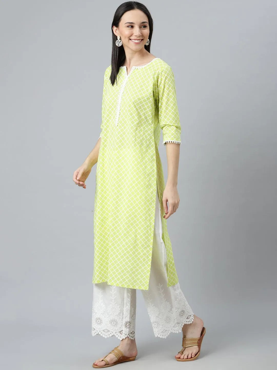 Green Printed Cotton Kurta - Libas