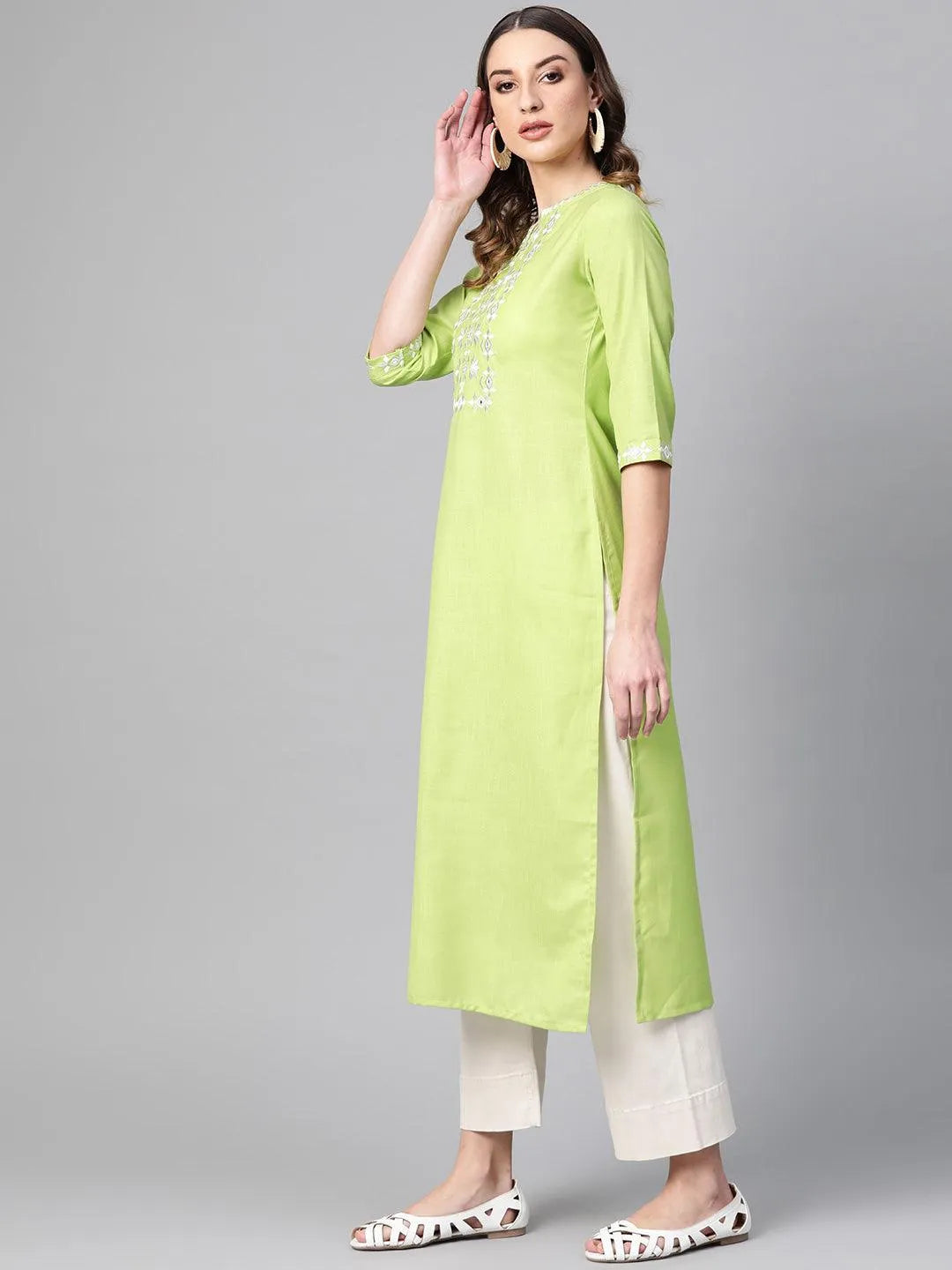 Green Printed Cotton Kurta - Libas