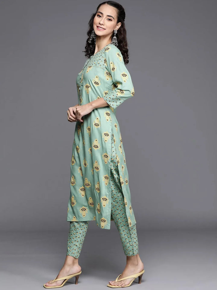 Green Printed Cotton Kurta - Libas