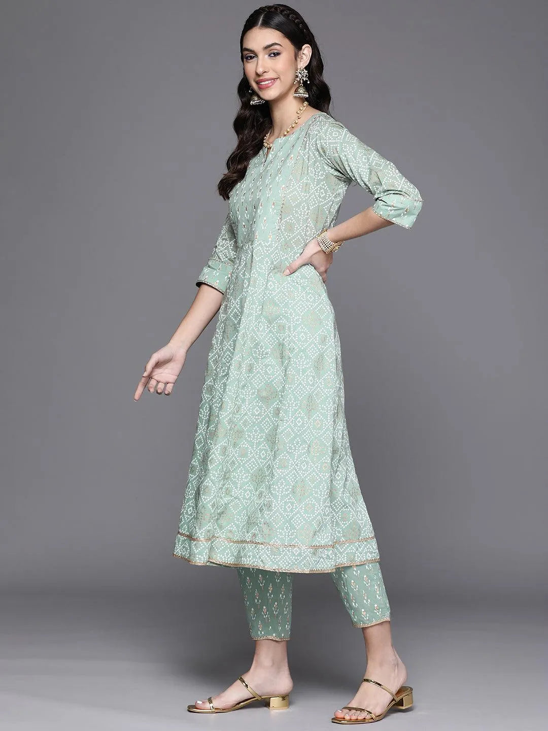 Green Printed Cotton Kurta - Libas