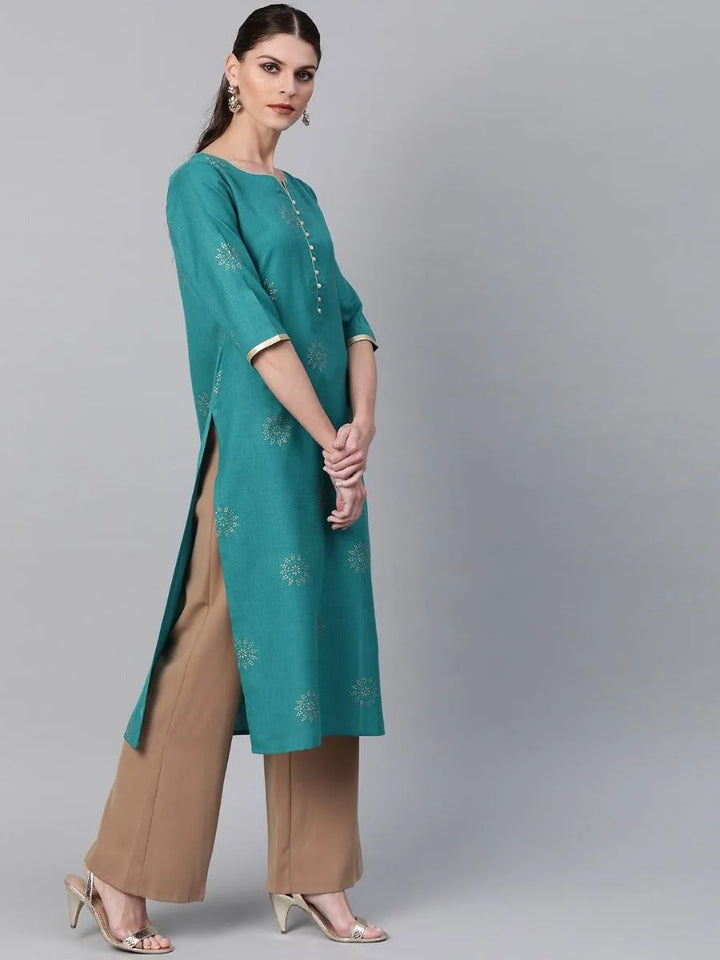 Green Printed Cotton Kurta - Libas