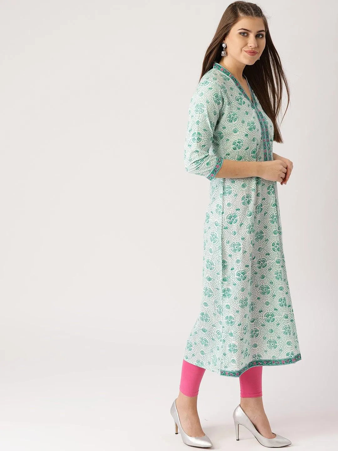 Green Printed Cotton Kurta - Libas