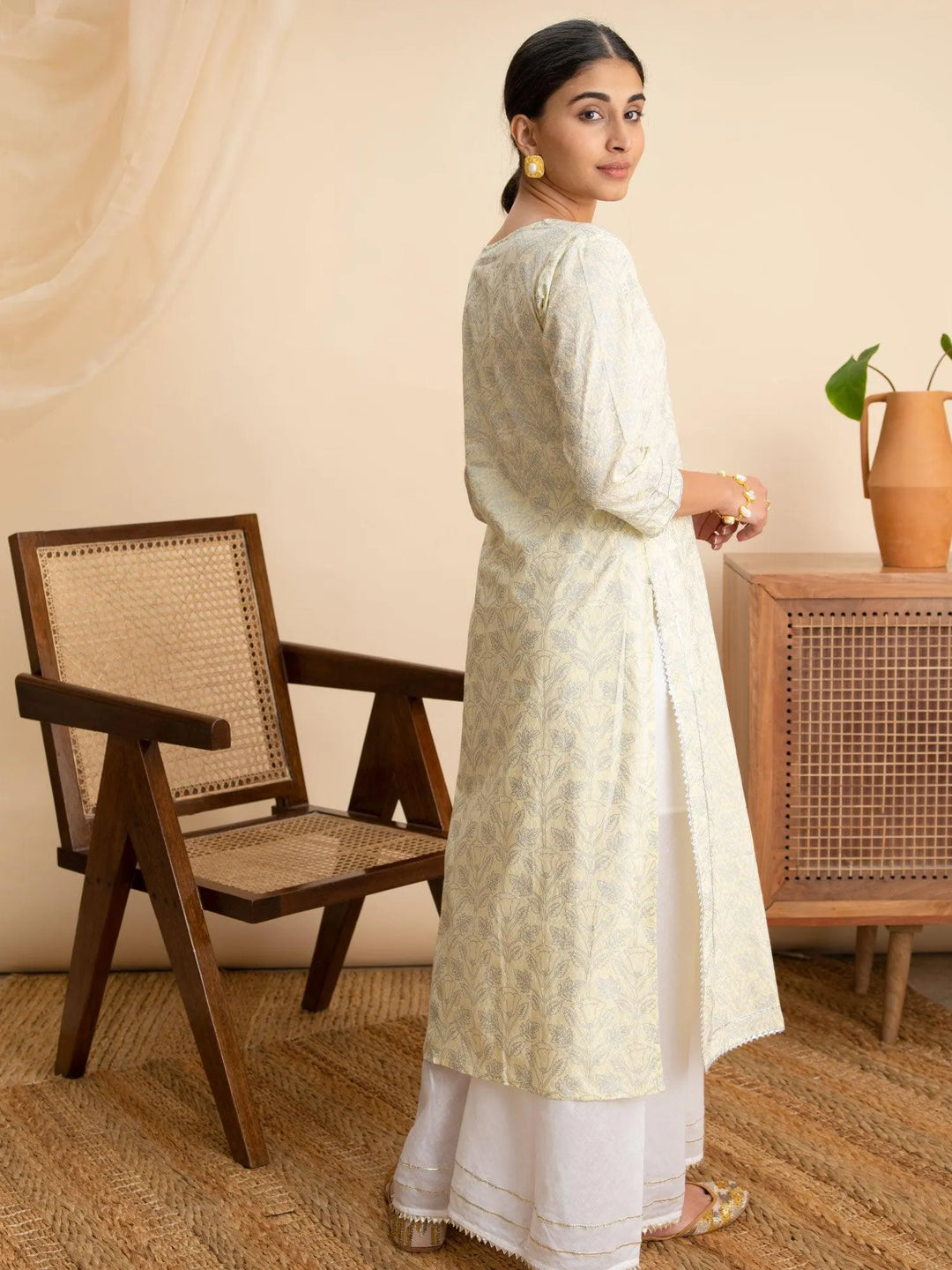 Green Printed Cotton Kurta - Libas