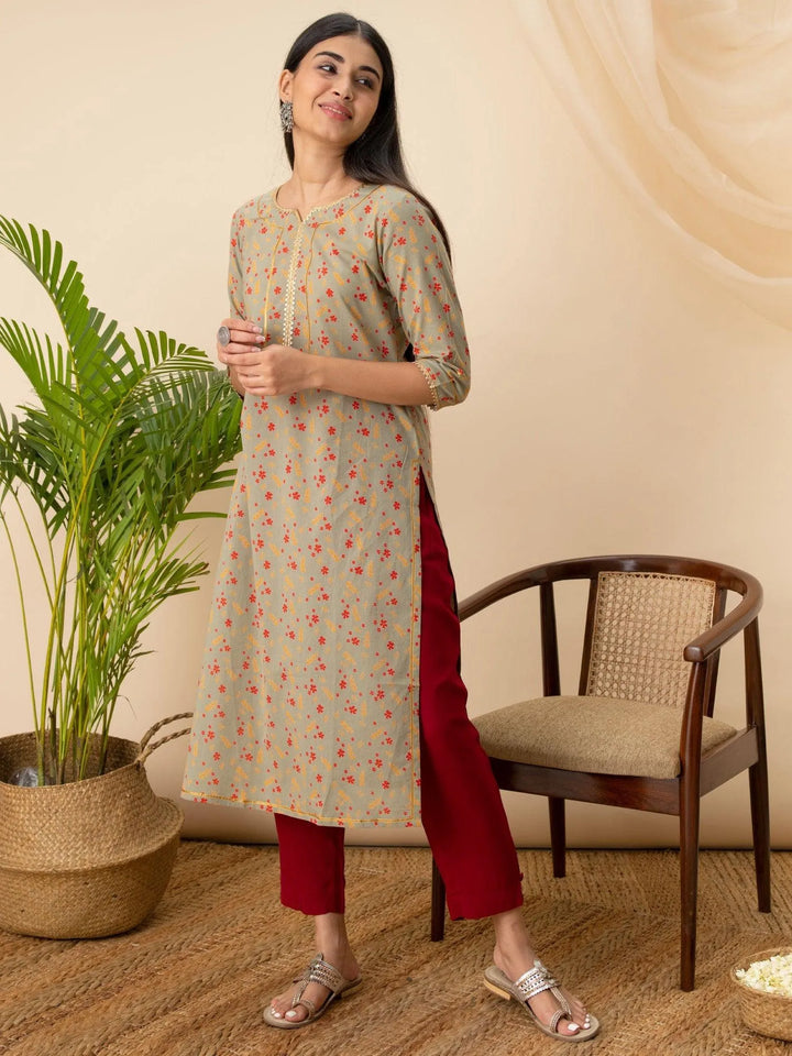 Green Printed Cotton Kurta - Libas