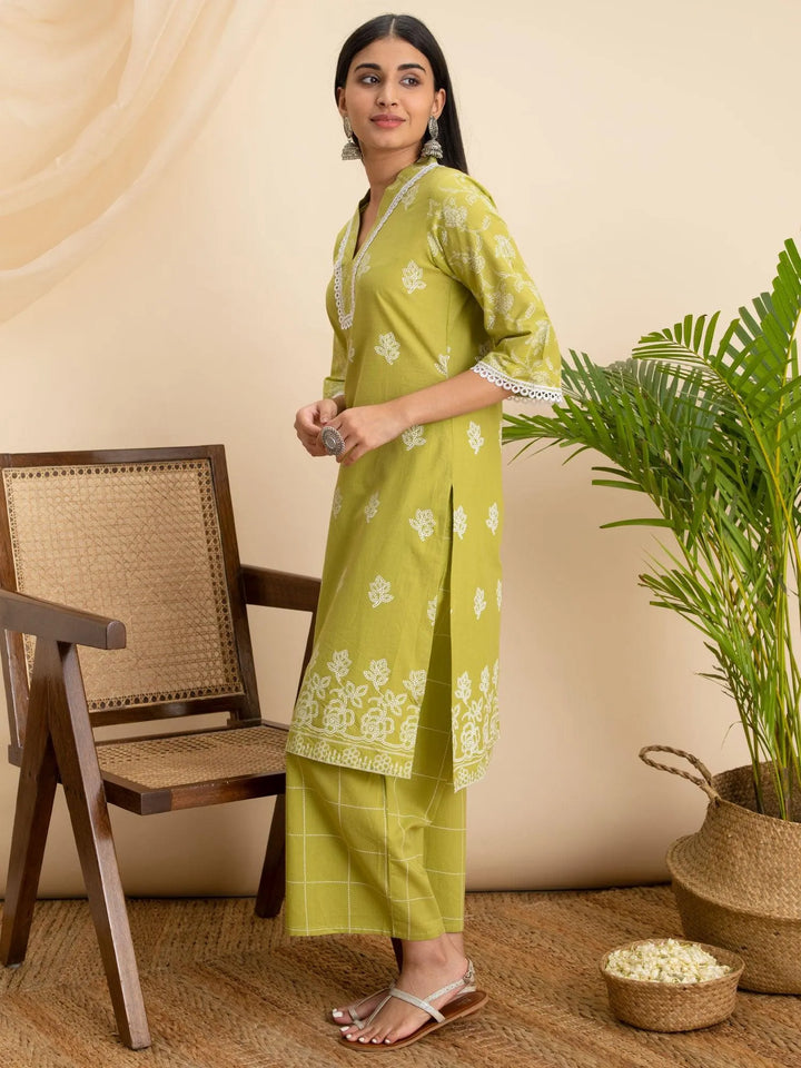 Green Printed Cotton Kurta - Libas