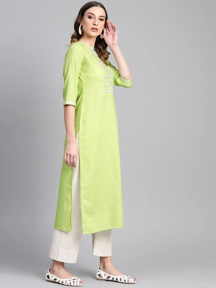 Green Printed Cotton Kurta - Libas