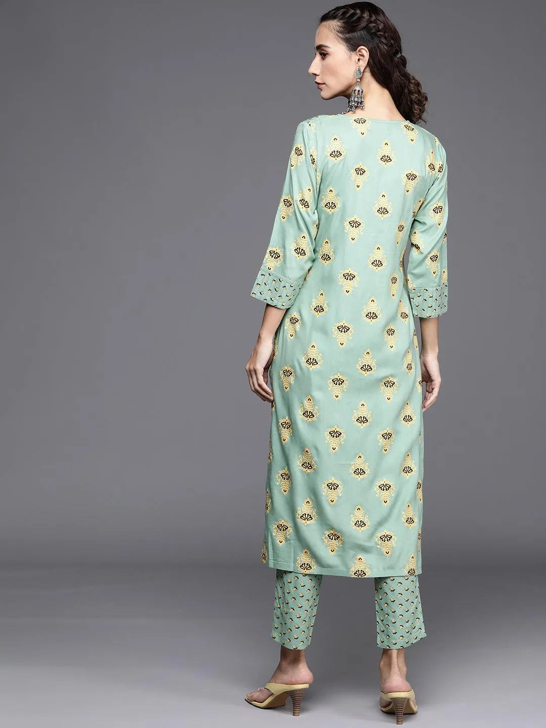 Green Printed Cotton Kurta - Libas