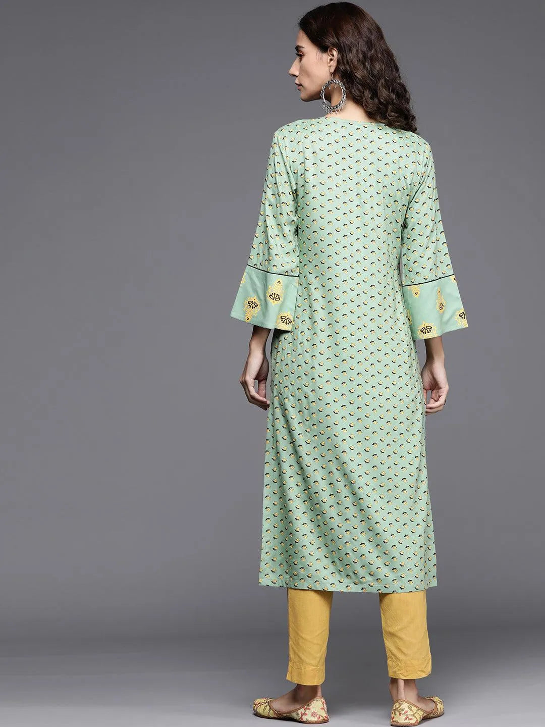 Green Printed Cotton Kurta - Libas