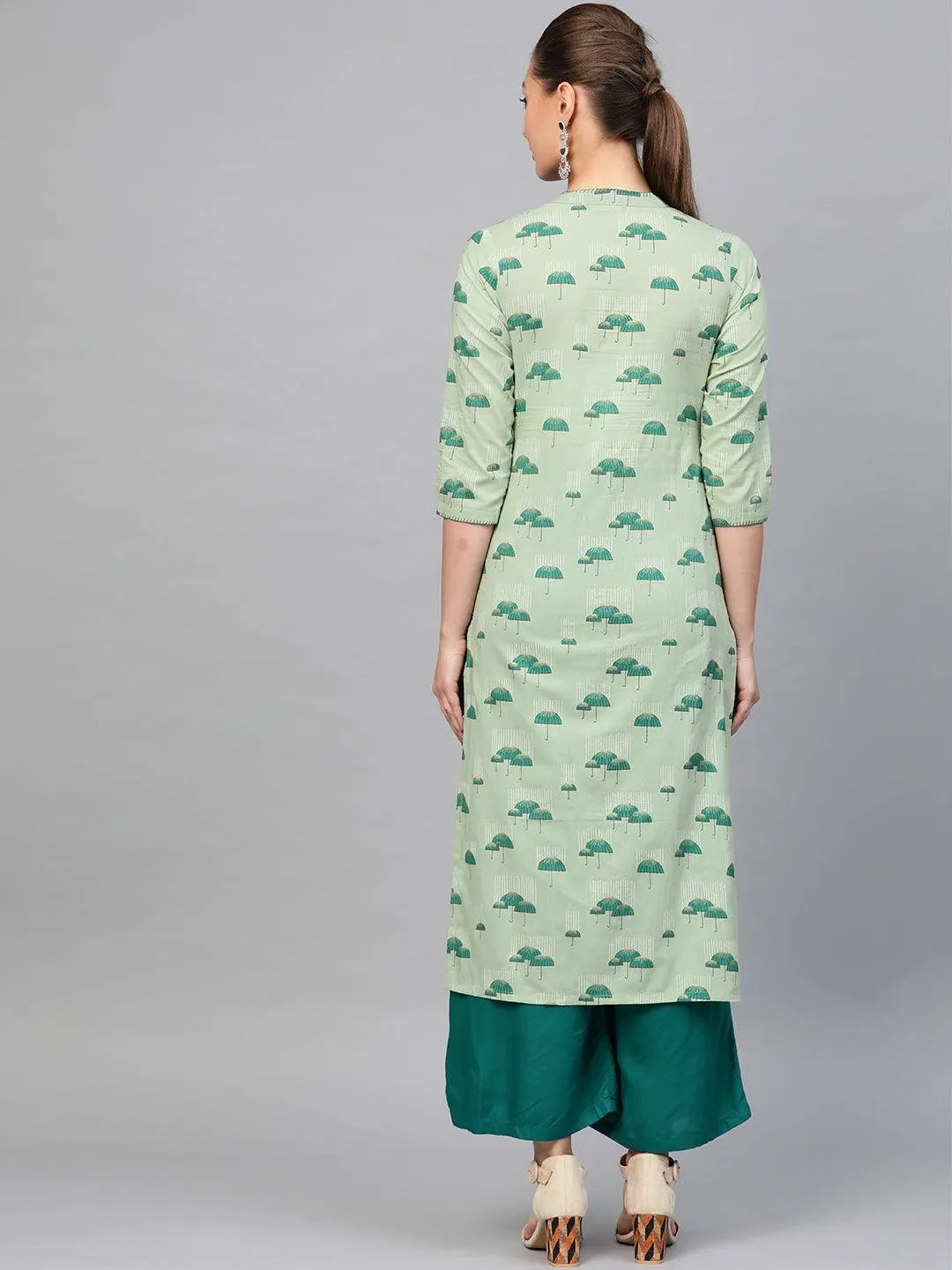 Green Printed Cotton Kurta - Libas