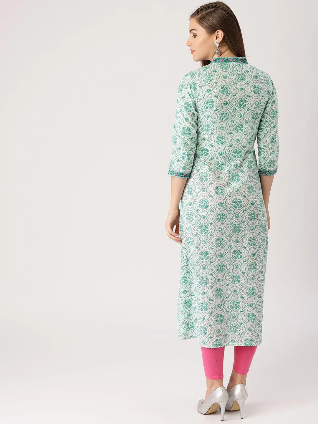 Green Printed Cotton Kurta - Libas