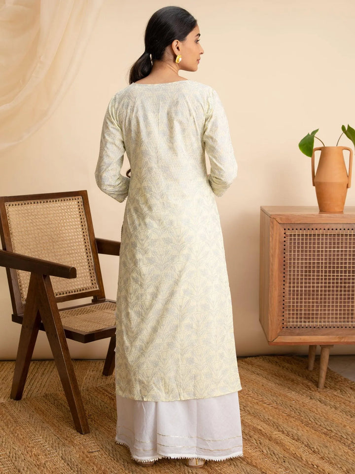 Green Printed Cotton Kurta - Libas