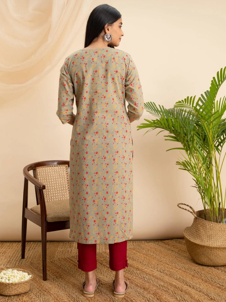 Green Printed Cotton Kurta - Libas