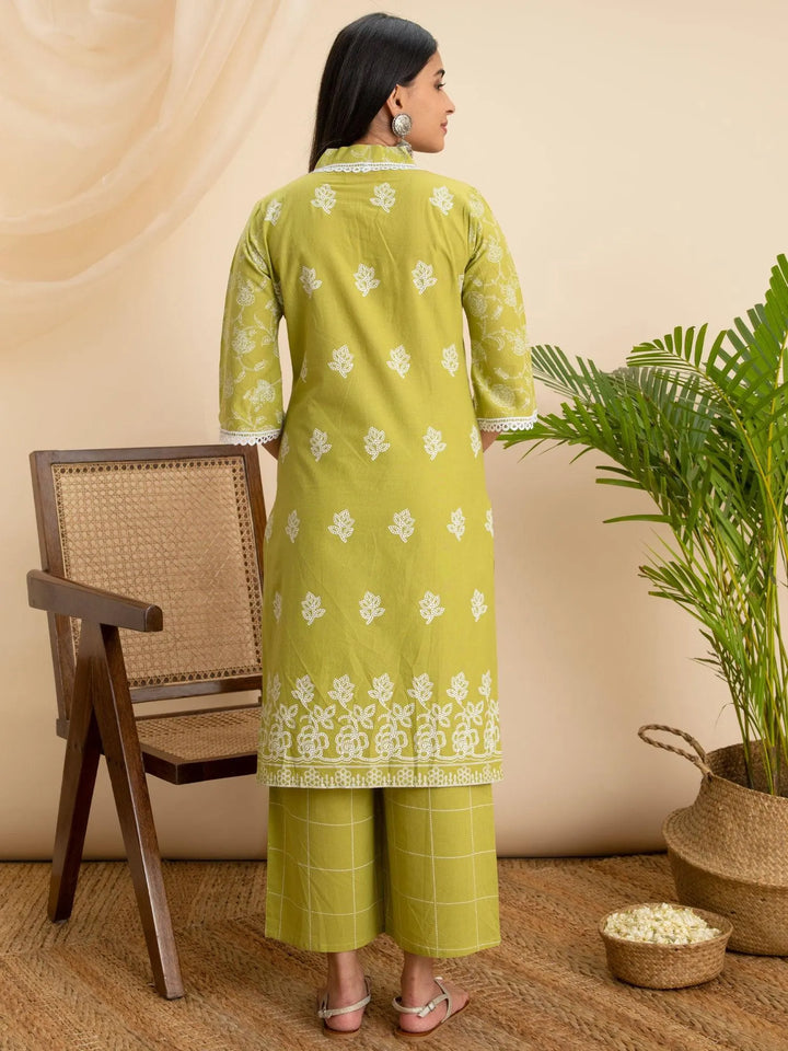 Green Printed Cotton Kurta - Libas