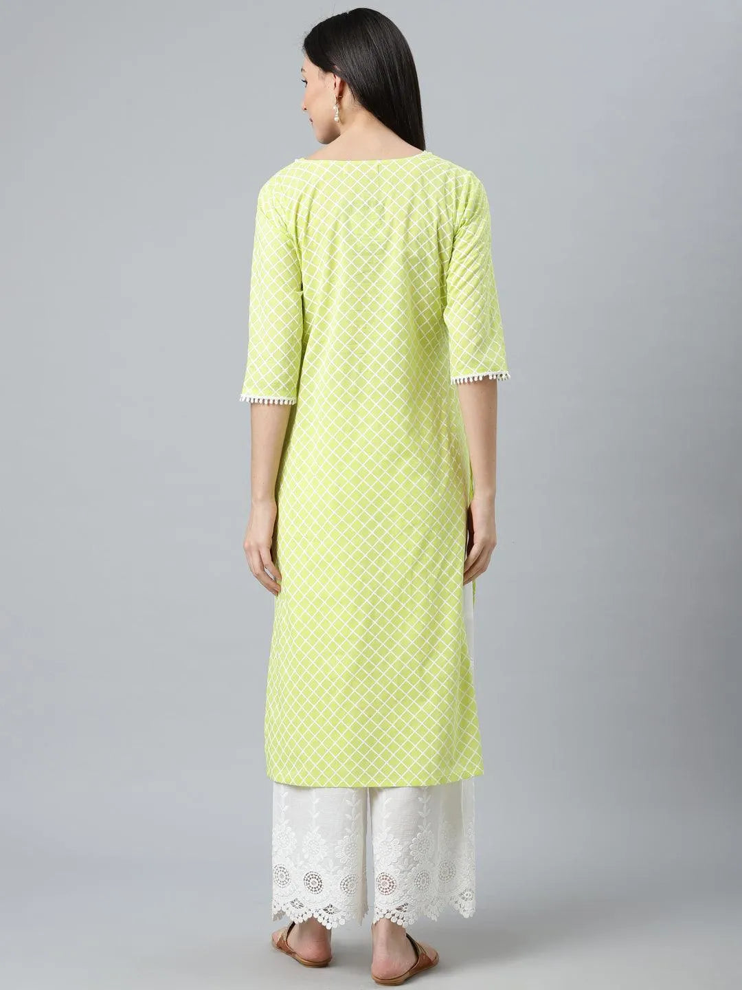 Green Printed Cotton Kurta - Libas