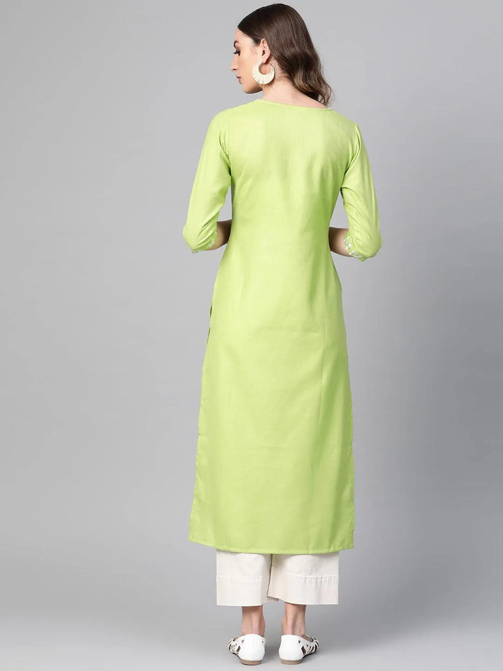 Green Printed Cotton Kurta - Libas