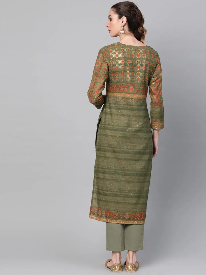 Green Printed Cotton Kurta - Libas