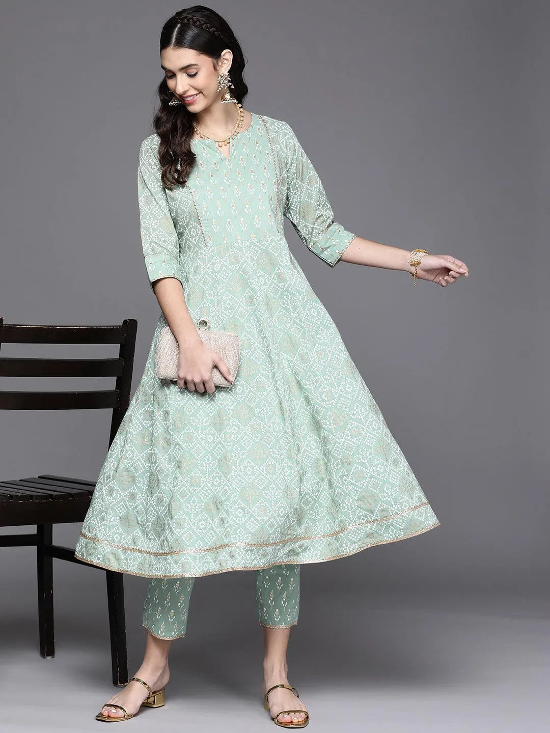 Green Printed Cotton Kurta - Libas