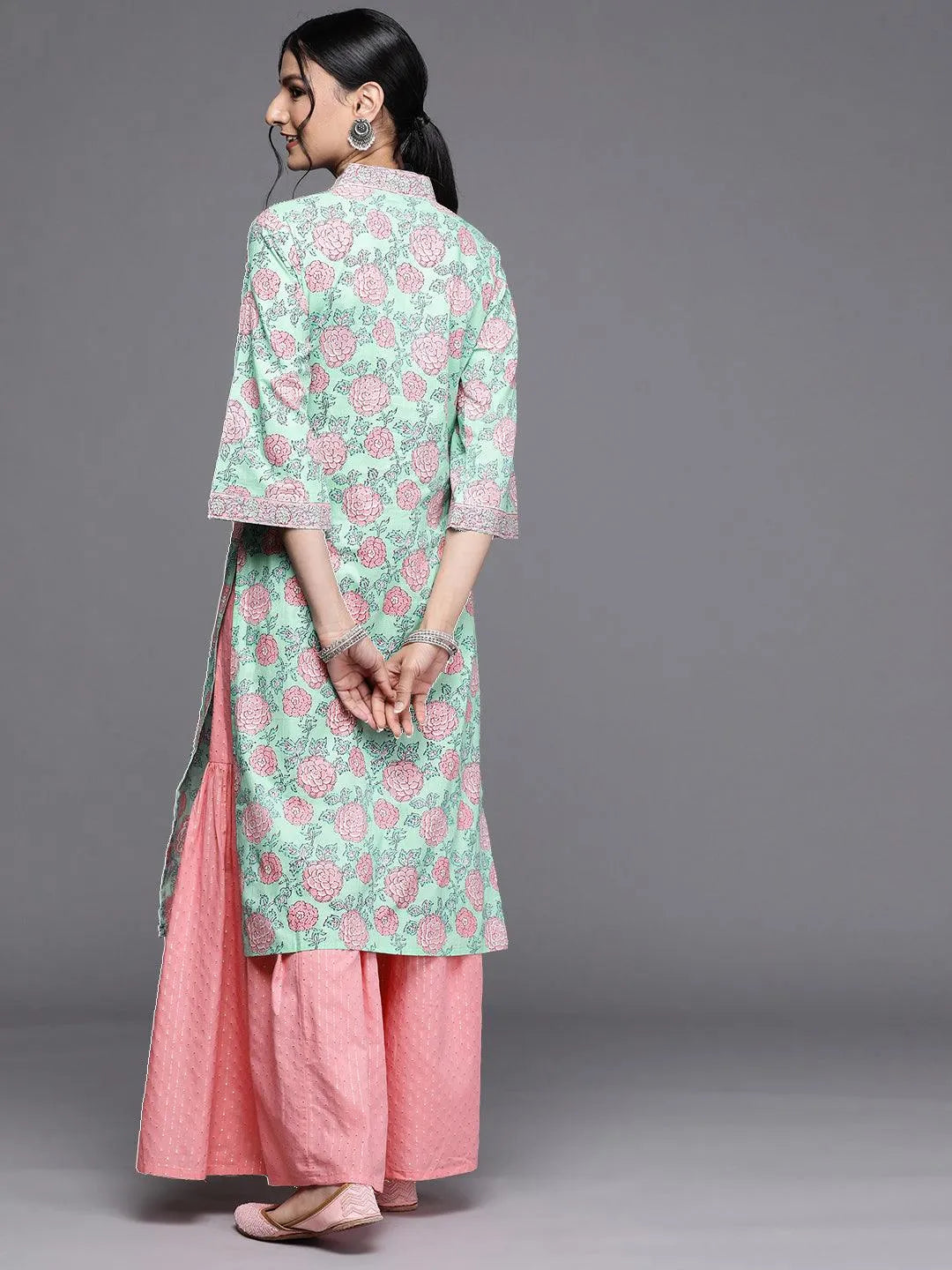 Green Printed Cotton Kurta - Libas 