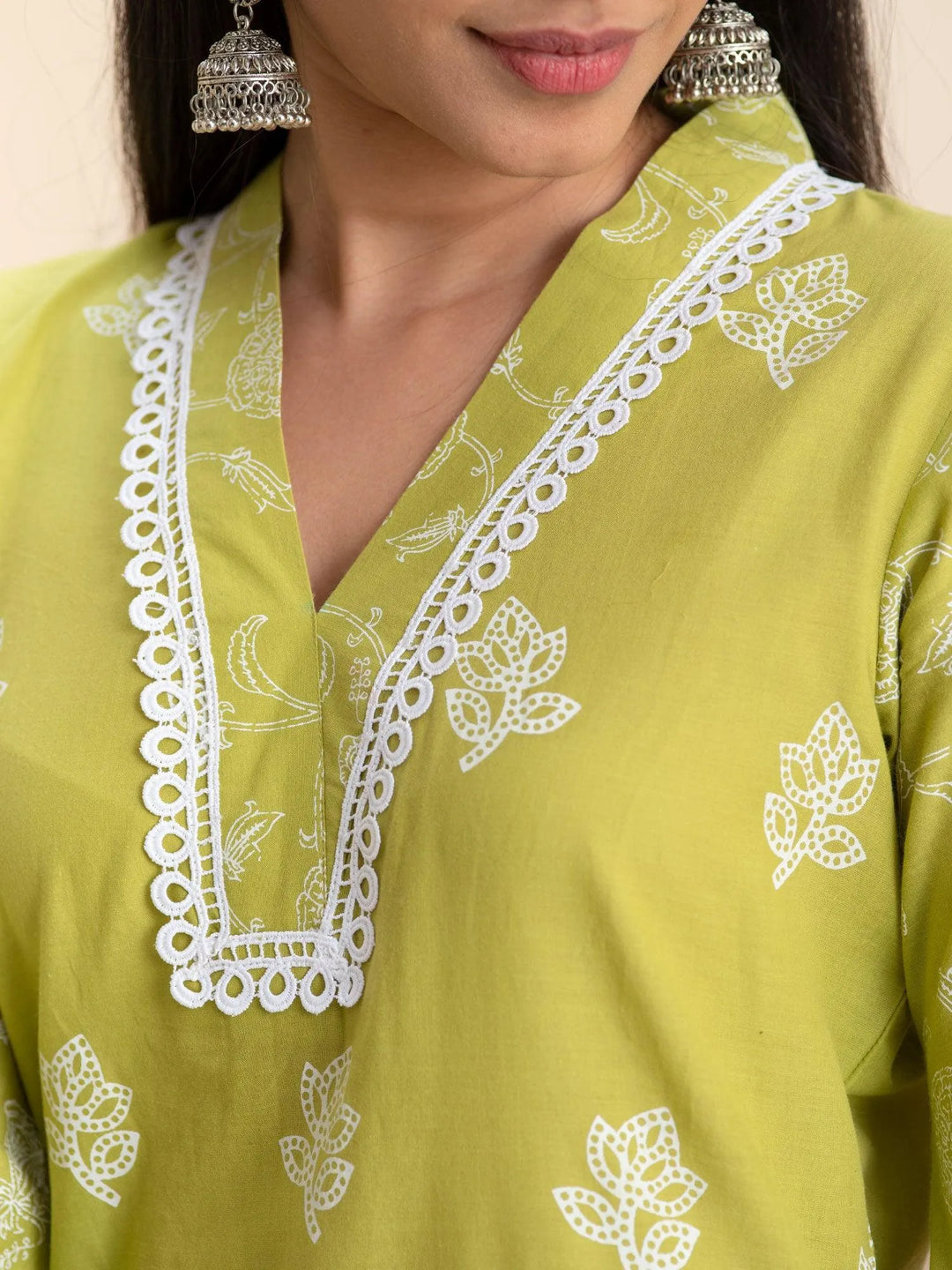 Green Printed Cotton Kurta - Libas