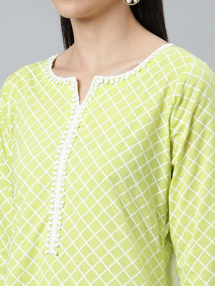 Green Printed Cotton Kurta - Libas