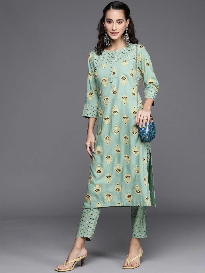 Green Printed Cotton Kurta - Libas