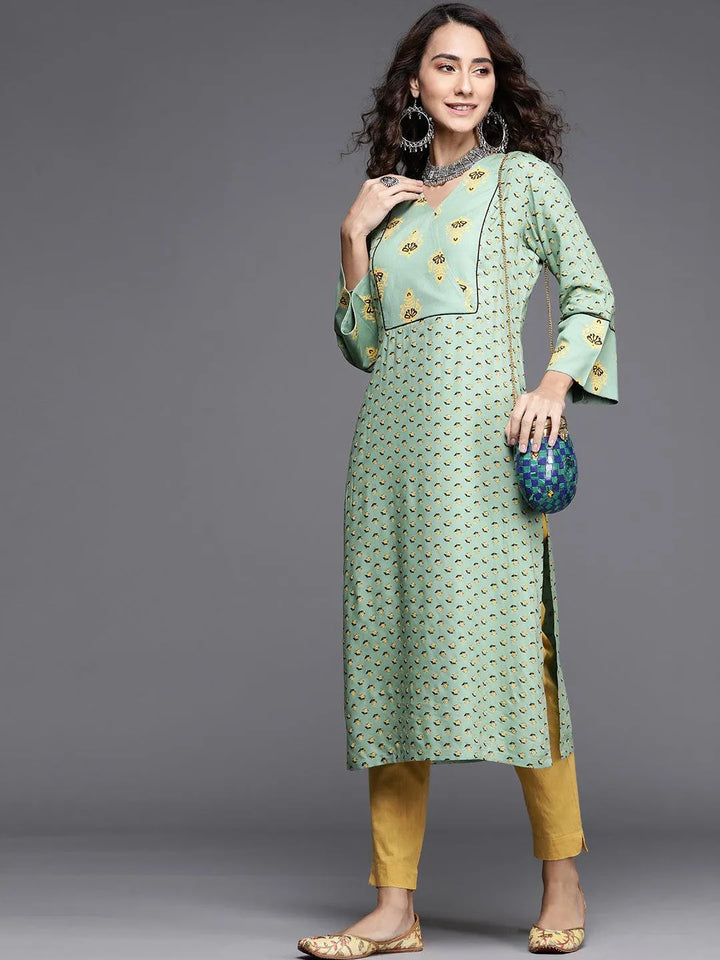 Green Printed Cotton Kurta - Libas