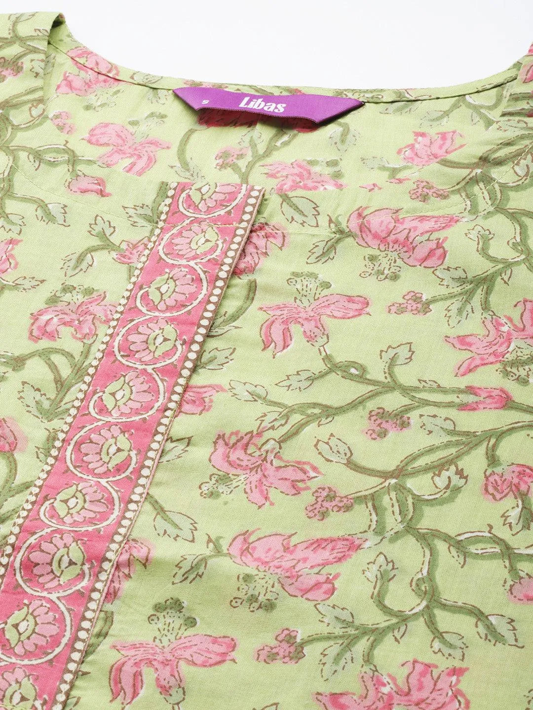 Green Printed Cotton Kurta - Libas