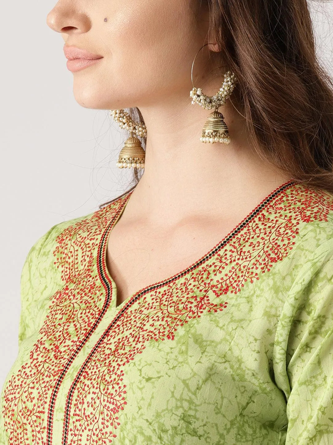 Green Printed Cotton Kurta - Libas