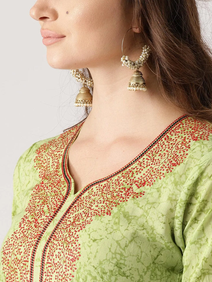 Green Printed Cotton Kurta - Libas