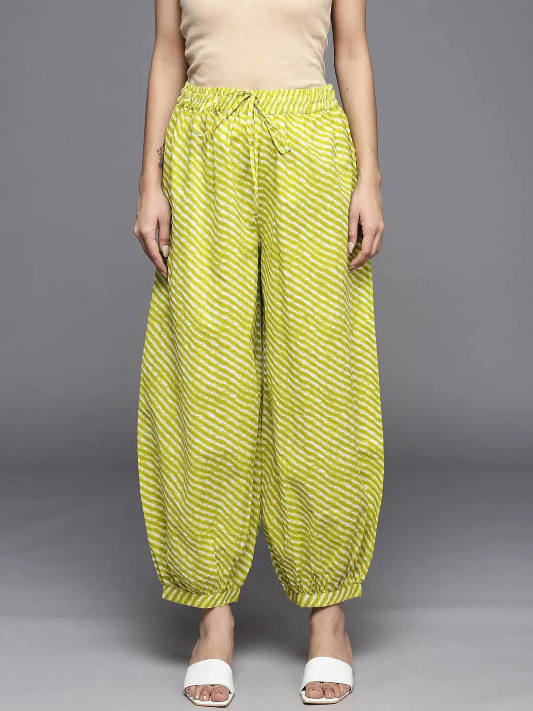 Green Printed Cotton Salwar Pants - Libas