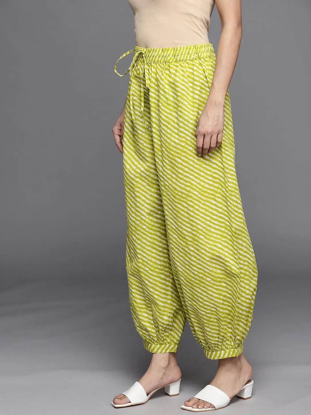 Green Printed Cotton Salwar Pants - Libas