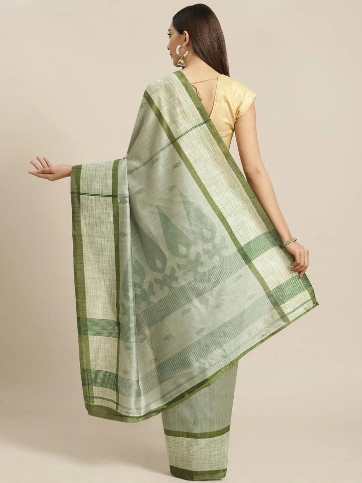 Green Printed Cotton Silk Saree - Libas