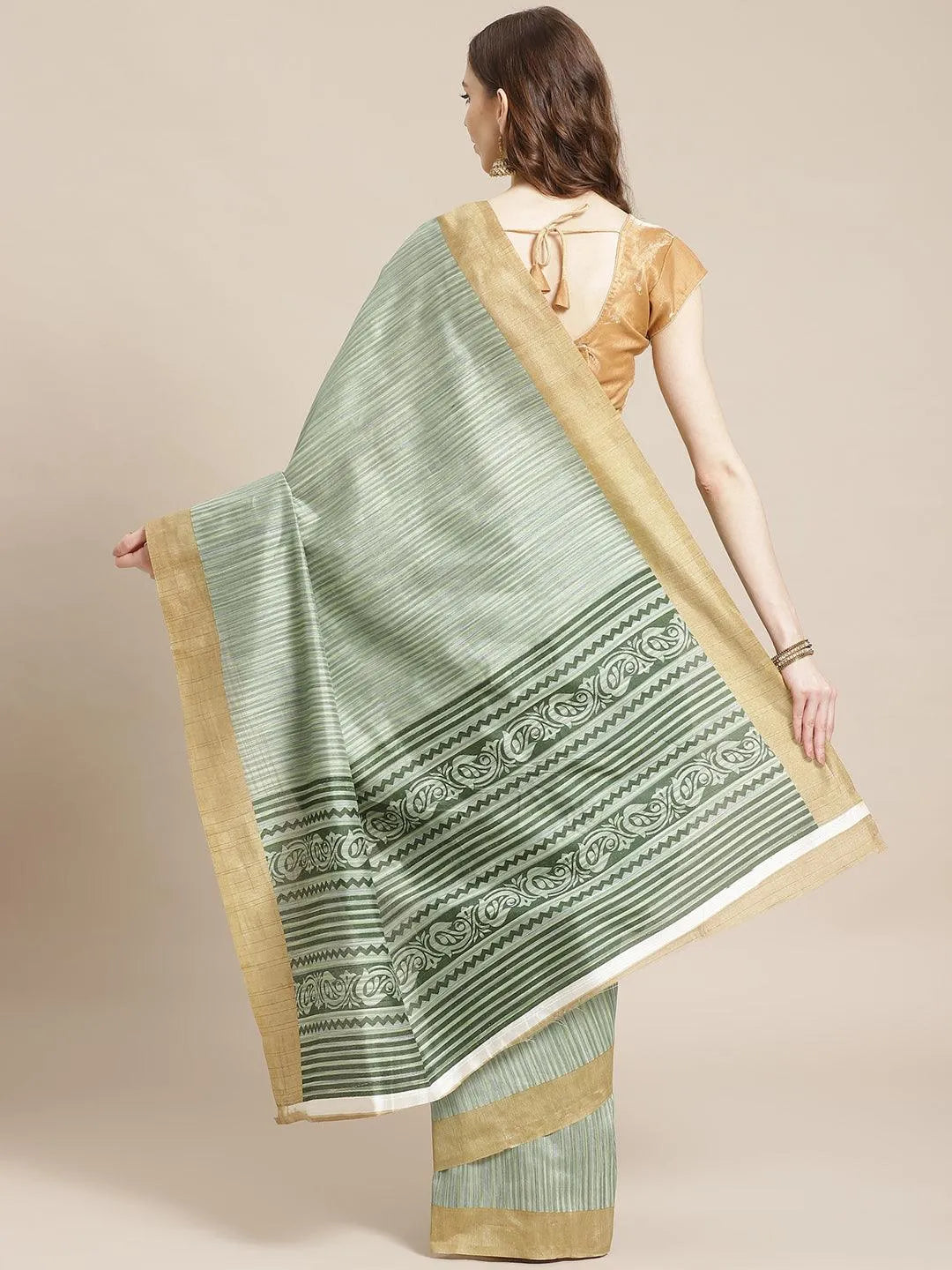 Green Printed Cotton Silk Saree - Libas