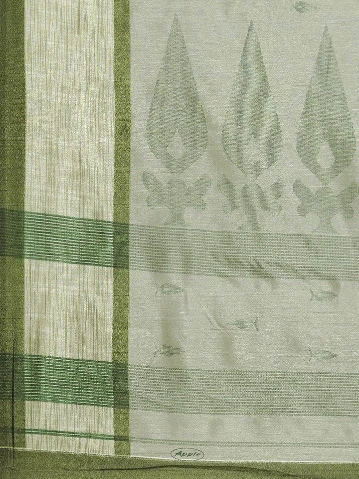 Green Printed Cotton Silk Saree - Libas