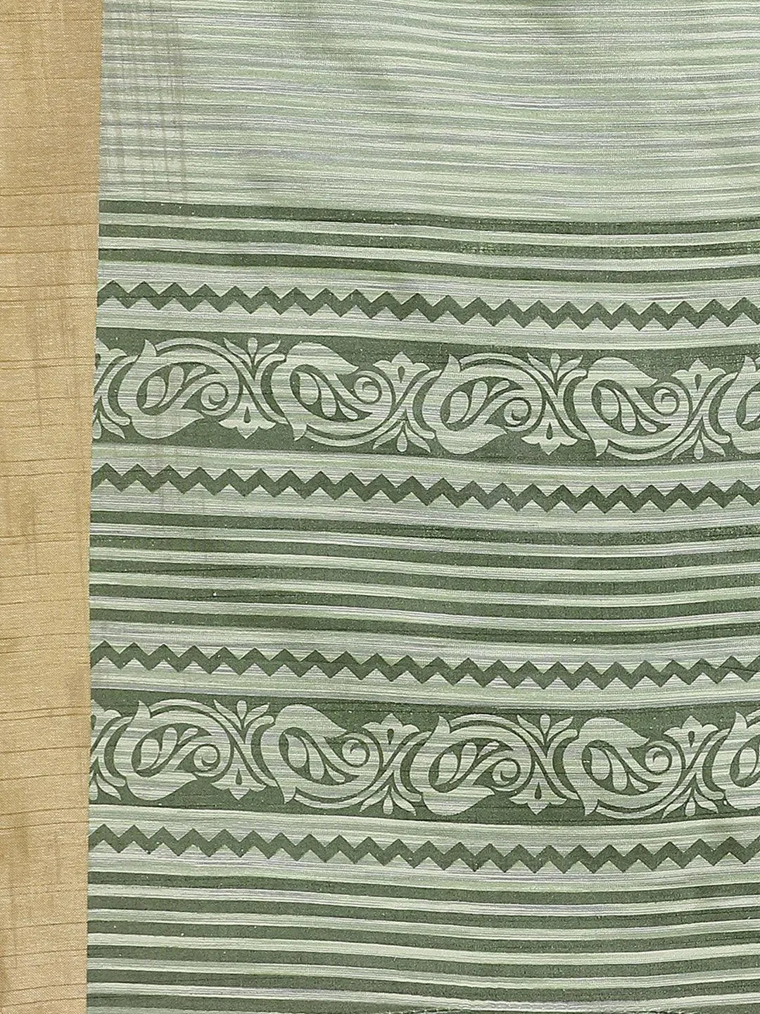 Green Printed Cotton Silk Saree - Libas