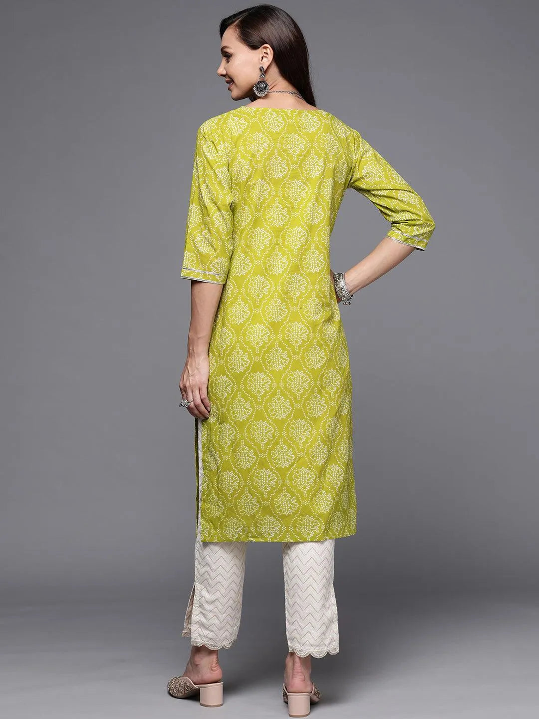 Green Printed Cotton Straight Kurta - Libas