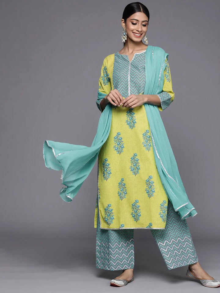 Green Printed Cotton Suit Set - Libas