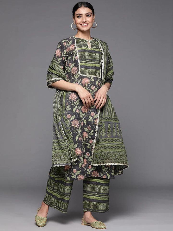 Green Printed Cotton Suit Set - Libas