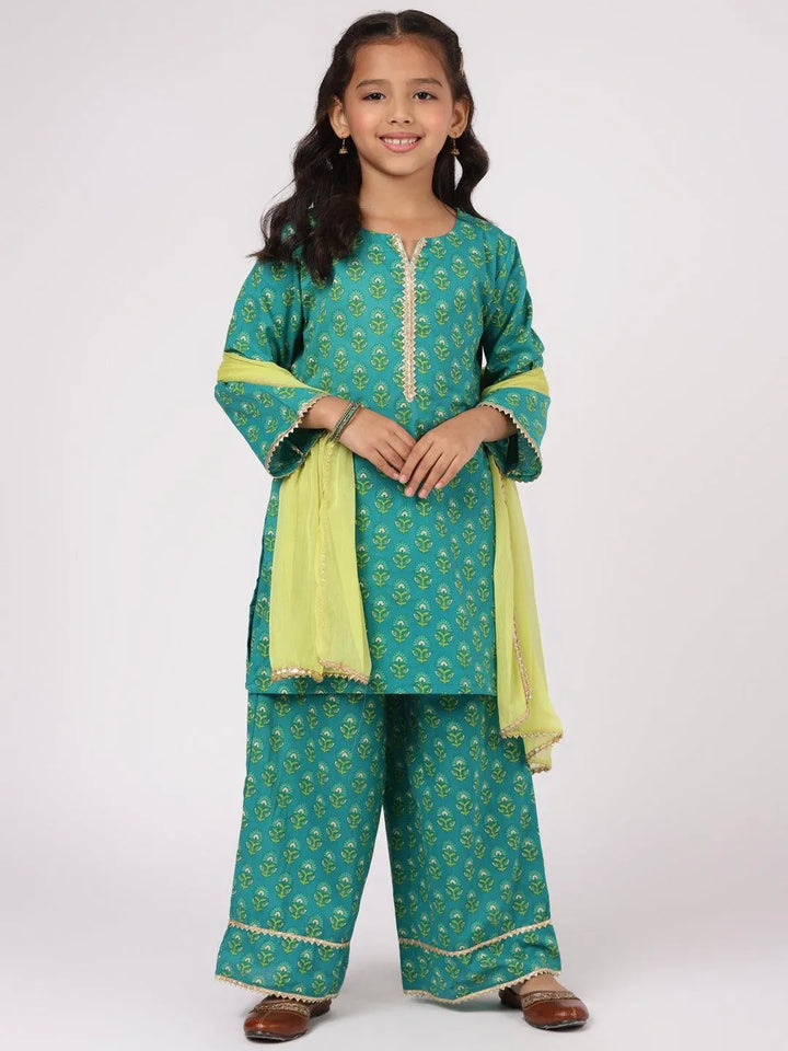 Green Printed Cotton Suit Set - Libas