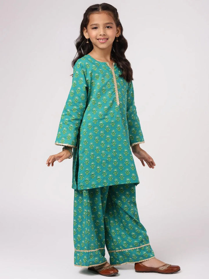 Green Printed Cotton Suit Set - Libas