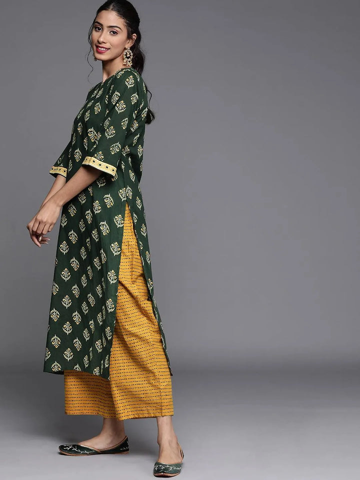 Green Printed Cotton Suit Set - Libas