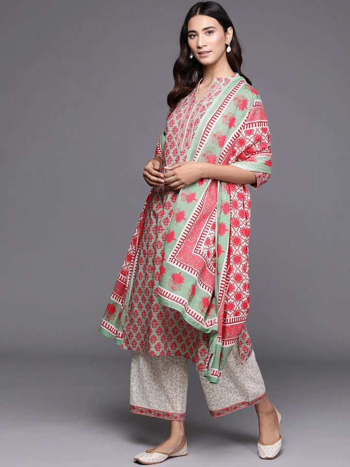 Green Printed Cotton Suit Set - Libas