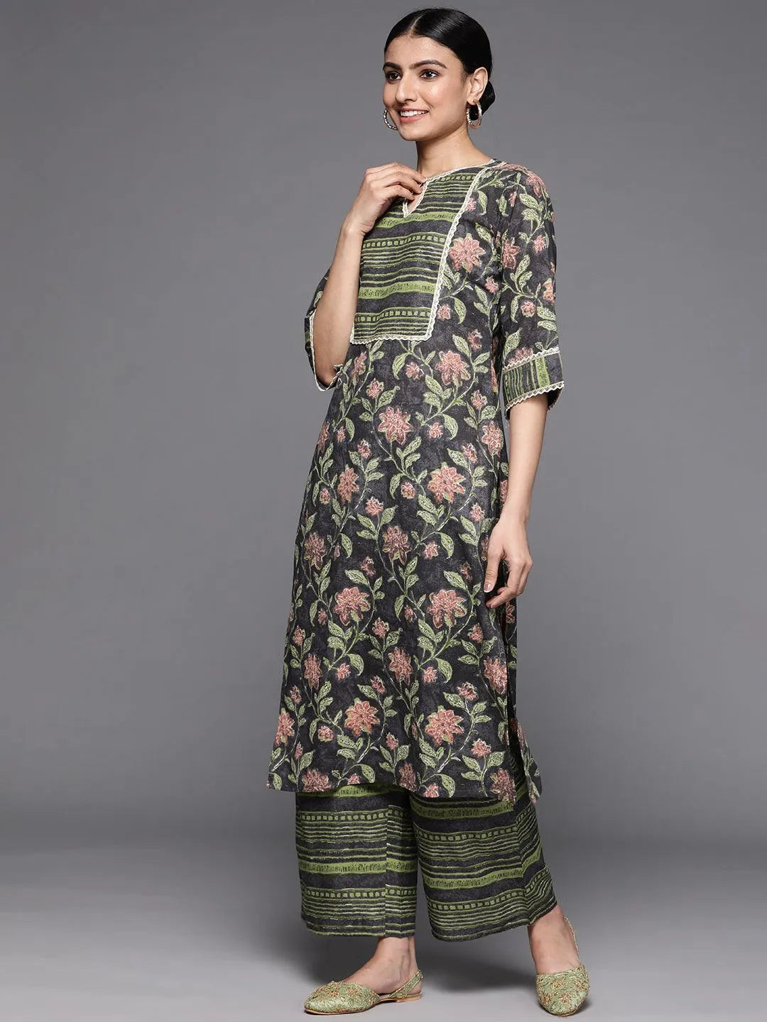 Green Printed Cotton Suit Set - Libas